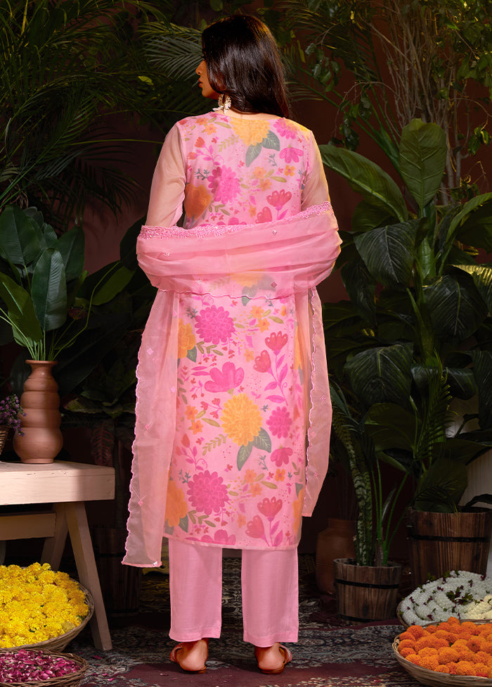 3 Pc Pink Pure Readymade Silk Suit Set