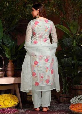 3 Pc Silver Pure Readymade Silk Suit Set