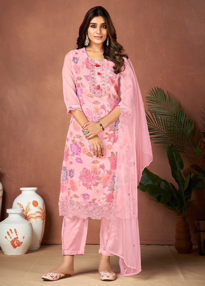 3 Pc Pink Pure Readymade Silk Suit Set