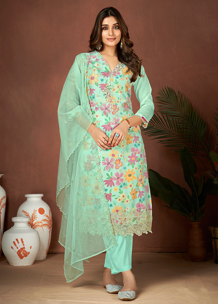 3 Pc Green Pure Readymade Silk Suit Set