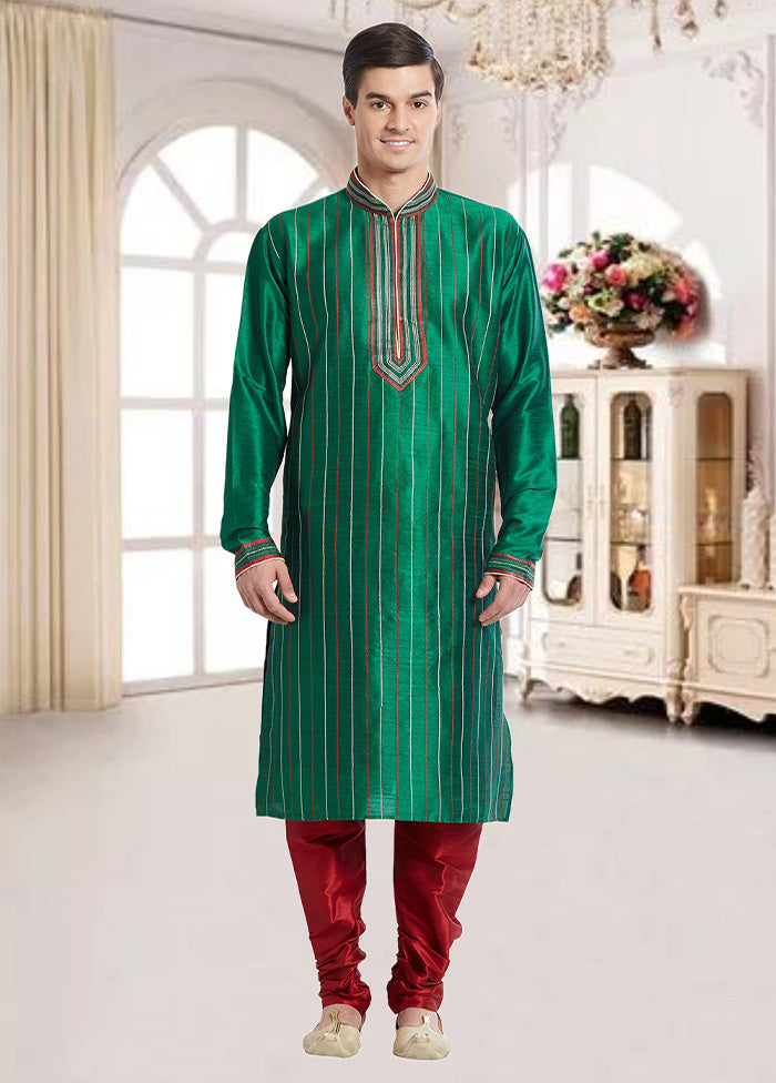 2 Pc Green Dupion Silk Kurta Churidar Set