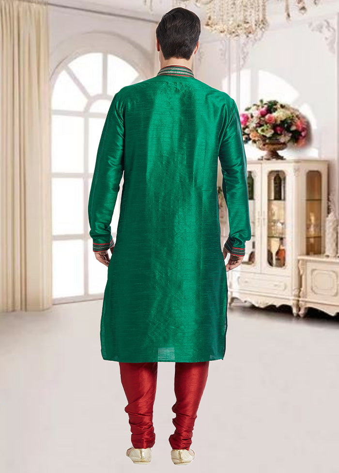 2 Pc Green Dupion Silk Kurta Churidar Set