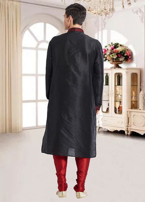 2 Pc Black Dupion Silk Kurta Churidar Set