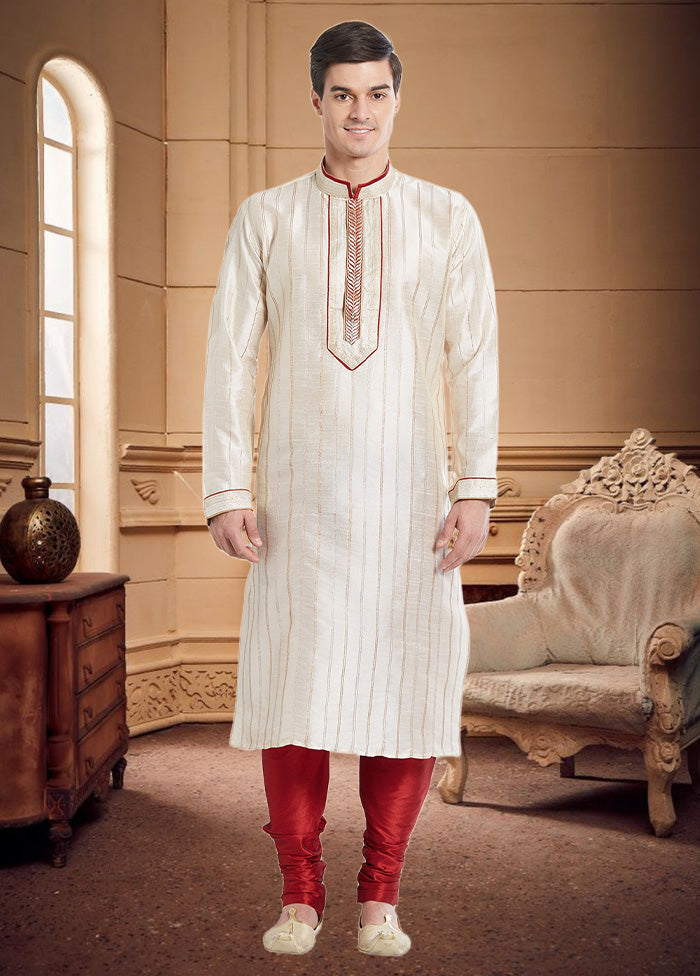 2 Pc Cream Dupion Silk Kurta Churidar Set