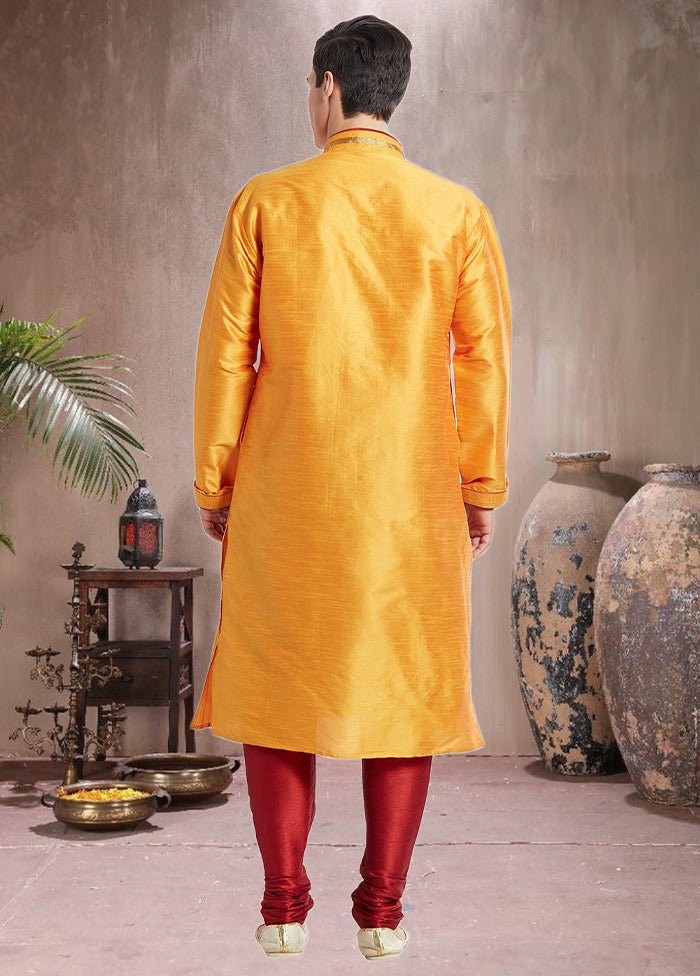 2 Pc Orange Dupion Silk Kurta Churidar Set