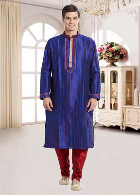 2 Pc Royal Blue Dupion Silk Kurta Churidar Set