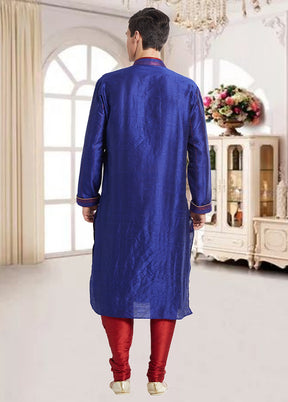 2 Pc Royal Blue Dupion Silk Kurta Churidar Set