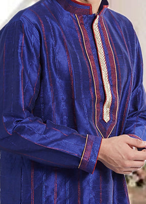 2 Pc Royal Blue Dupion Silk Kurta Churidar Set