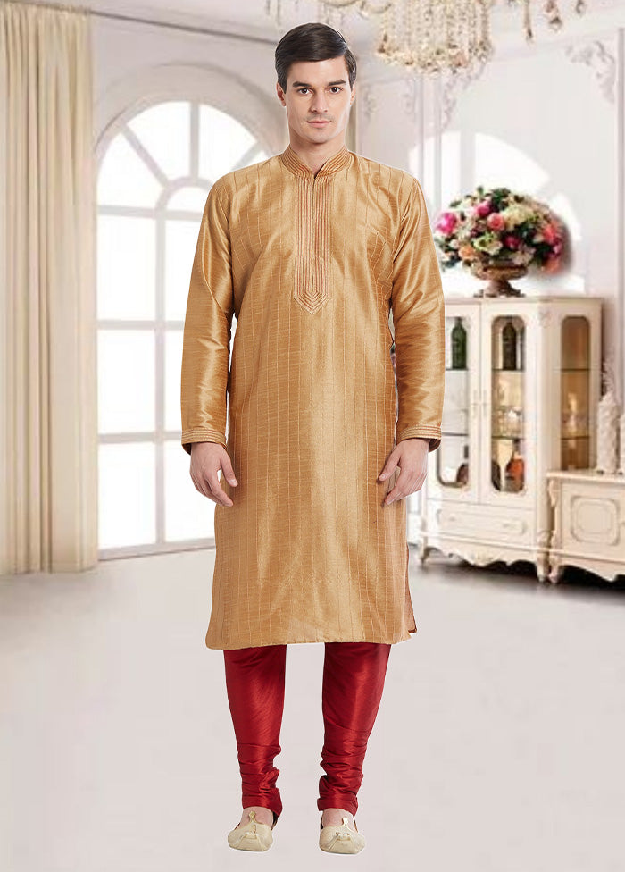 2 Pc Chikoo Dupion Silk Kurta Churidar Set