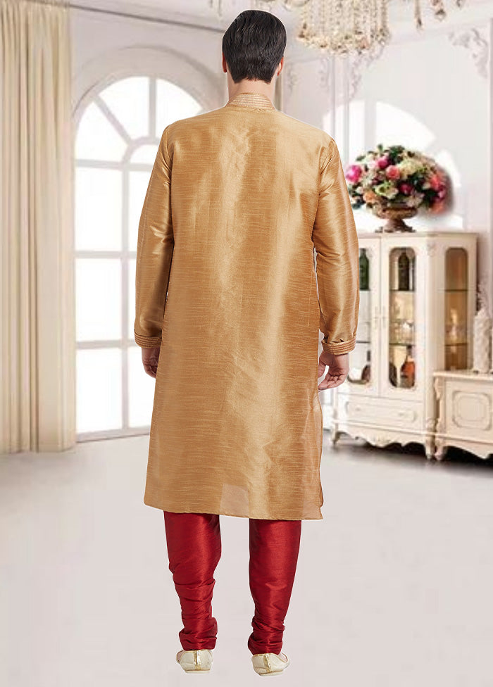 2 Pc Chikoo Dupion Silk Kurta Churidar Set