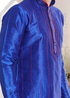 2 Pc Royal Blue Dupion Silk Kurta Churidar Set