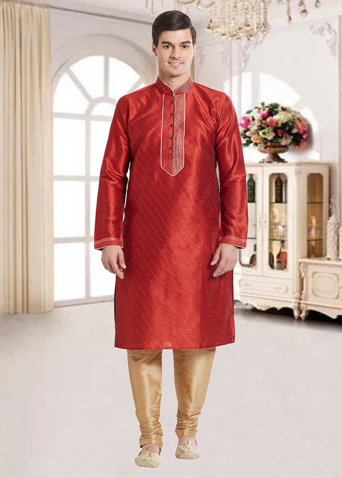 2 Pc Maroon Dupion Silk Kurta Churidar Set