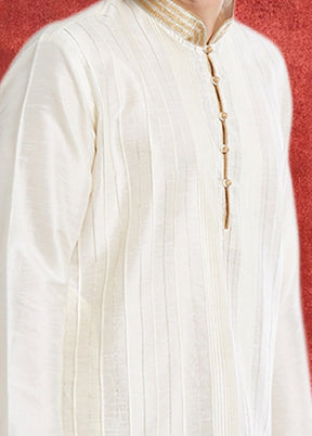 2 Pc White Dupion Silk Kurta Churidar Set