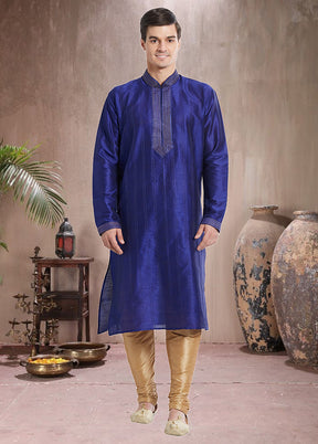 2 Pc Royal Blue Dupion Silk Kurta Churidar Set