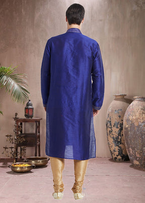 2 Pc Royal Blue Dupion Silk Kurta Churidar Set