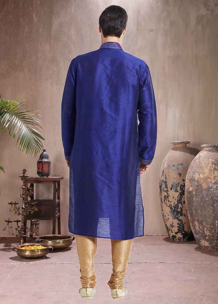 2 Pc Royal Blue Dupion Silk Kurta Churidar Set