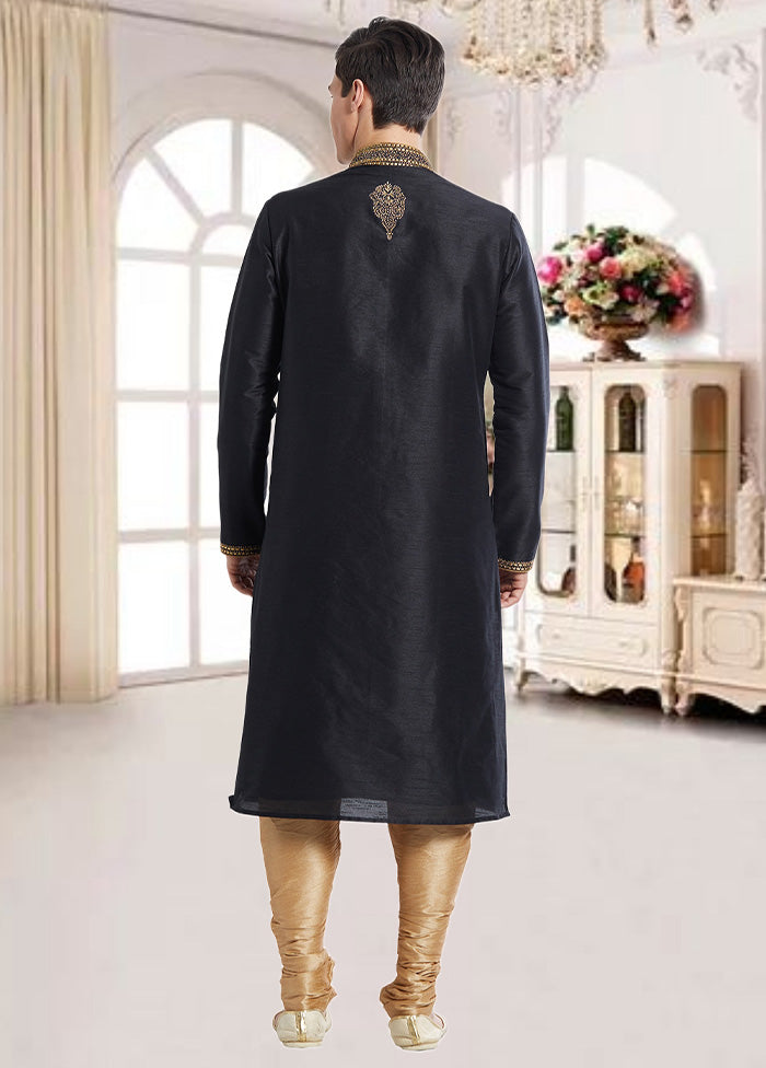 2 Pc Black Dupion Silk Kurta Churidar Set