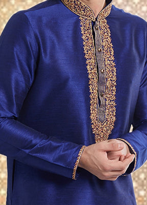 2 Pc Royal Blue Dupion Silk Kurta Churidar Set