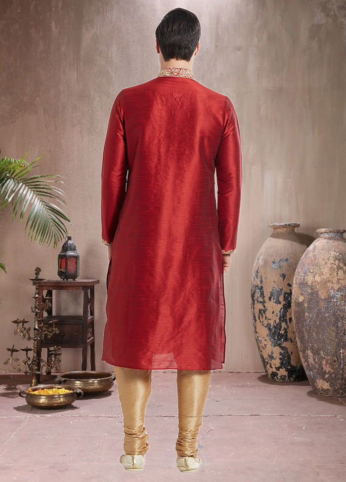 2 Pc Maroon Dupion Silk Kurta Churidar Set