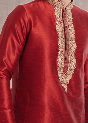 2 Pc Maroon Dupion Silk Kurta Churidar Set