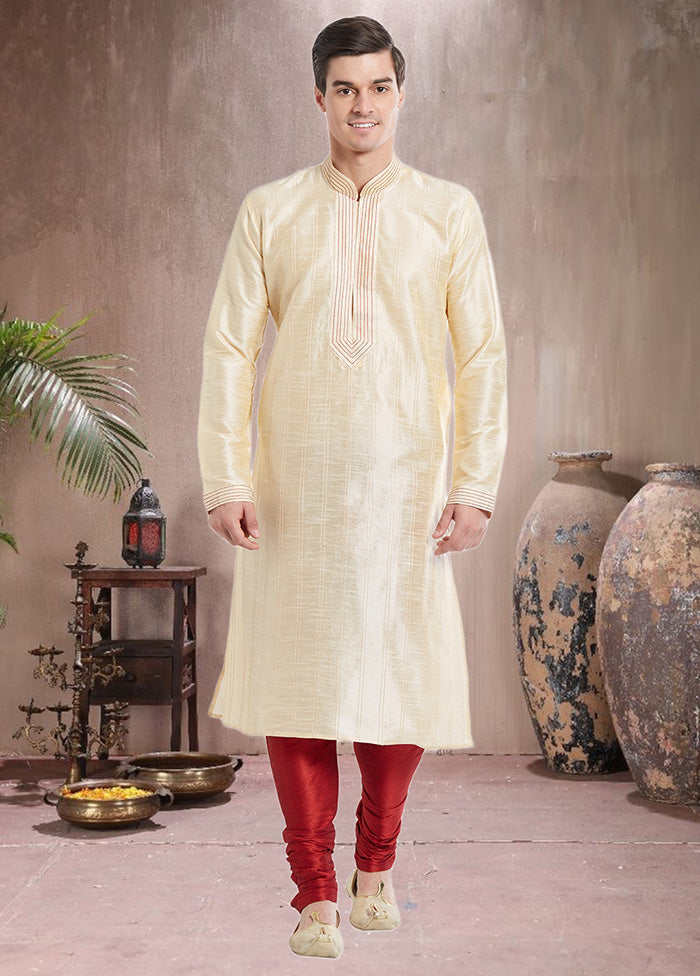 2 Pc Cream Dupion Silk Kurta Churidar Set