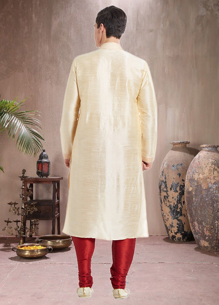 2 Pc Cream Dupion Silk Kurta Churidar Set