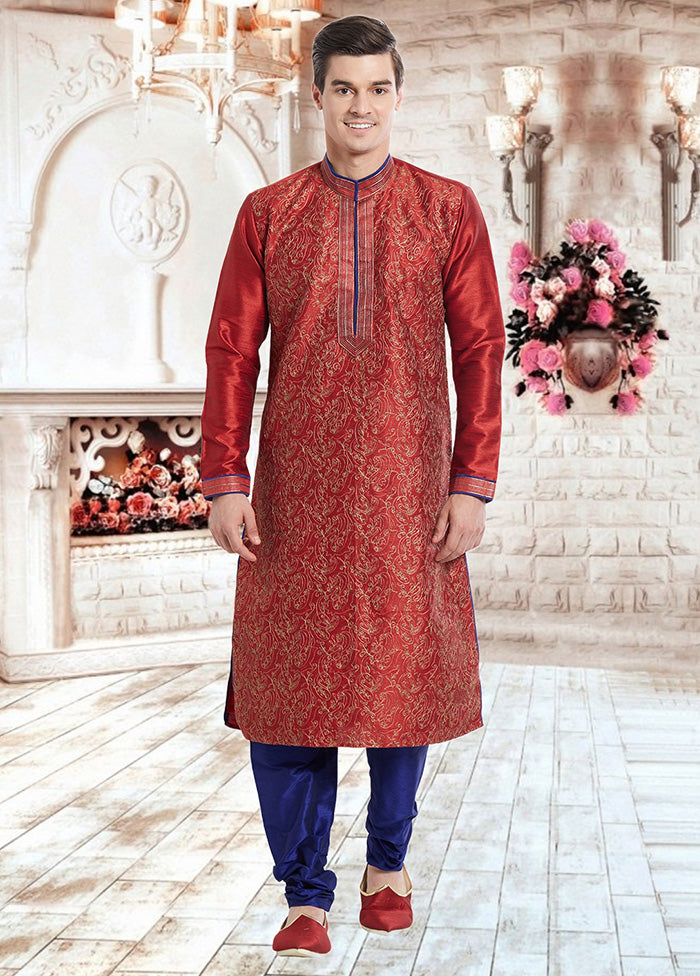 2 Pc Maroon Dupion Silk Kurta Churidar Set