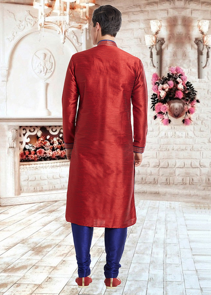 2 Pc Maroon Dupion Silk Kurta Churidar Set