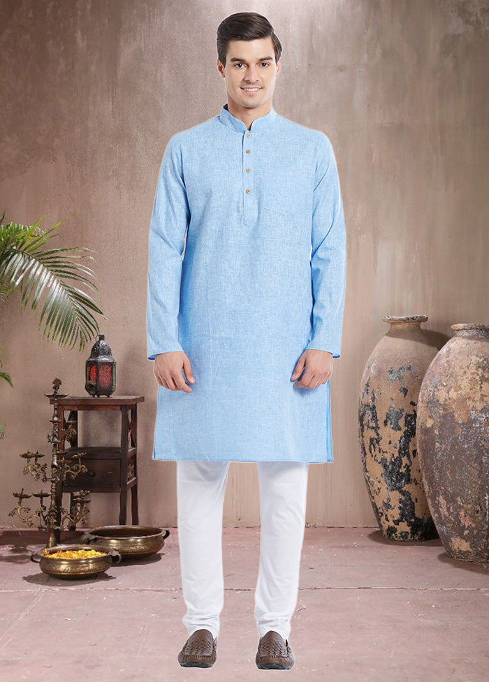 2 Pc Blue Cotton Kurta Churidar Set