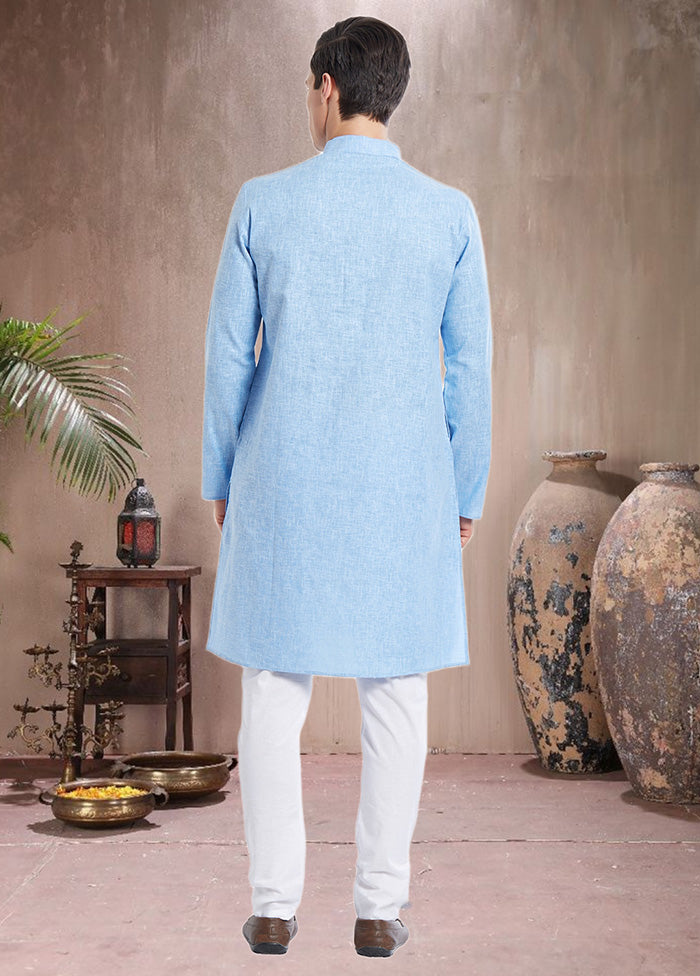 2 Pc Blue Cotton Kurta Churidar Set