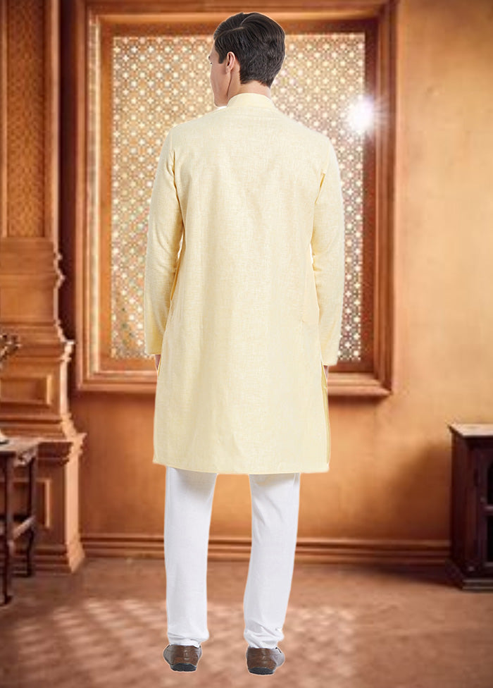 2 Pc Yellow Cotton Kurta Churidar Set