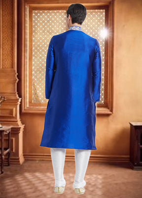 2 Pc Royal Blue Dupion Silk Kurta Churidar Set