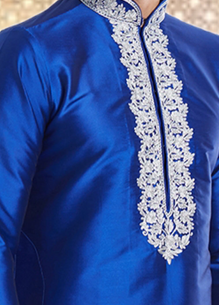 2 Pc Royal Blue Dupion Silk Kurta Churidar Set