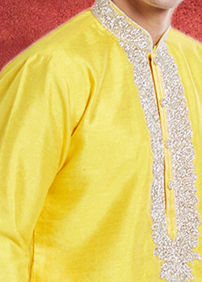 2 Pc Yellow Dupion Silk Kurta Churidar Set