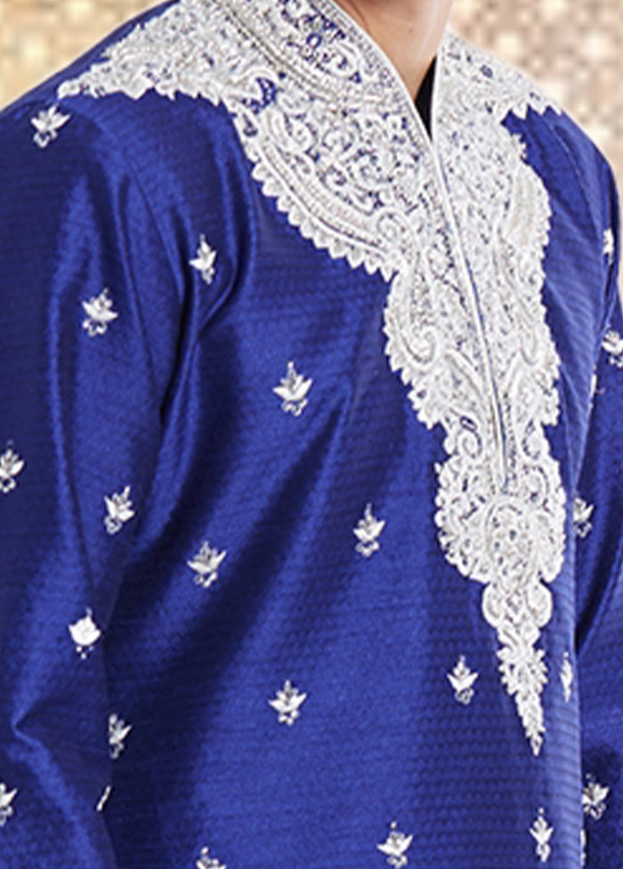 2 Pc Royal Blue Dupion Silk Kurta Churidar Set