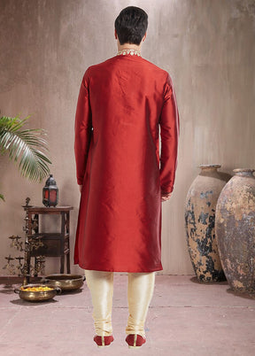 2 Pc Maroon Dupion Silk Kurta Churidar Set