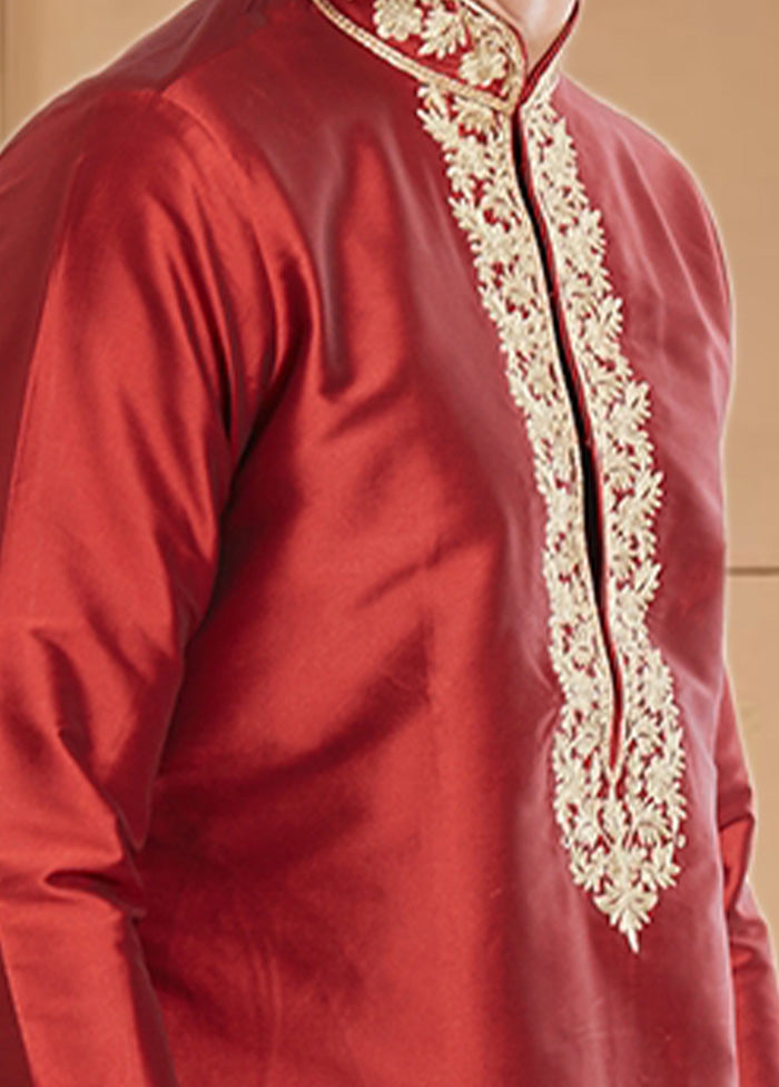 2 Pc Maroon Dupion Silk Kurta Churidar Set