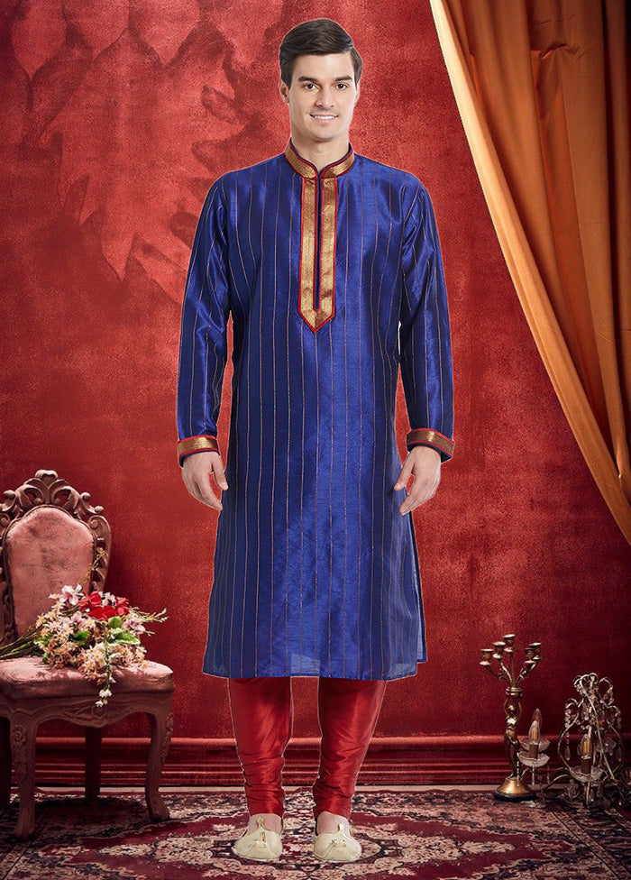 2 Pc Royal Blue Dupion Silk Kurta Churidar Set