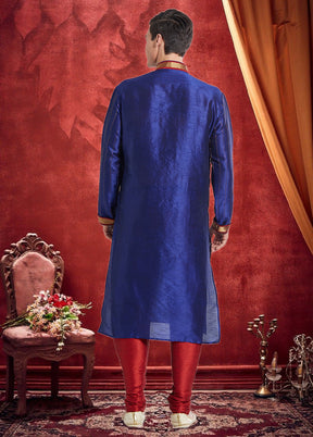 2 Pc Royal Blue Dupion Silk Kurta Churidar Set