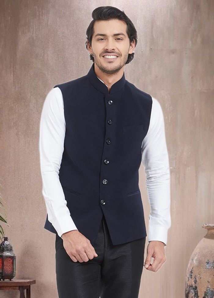 Navy Blue Dupion Silk Waistcoat