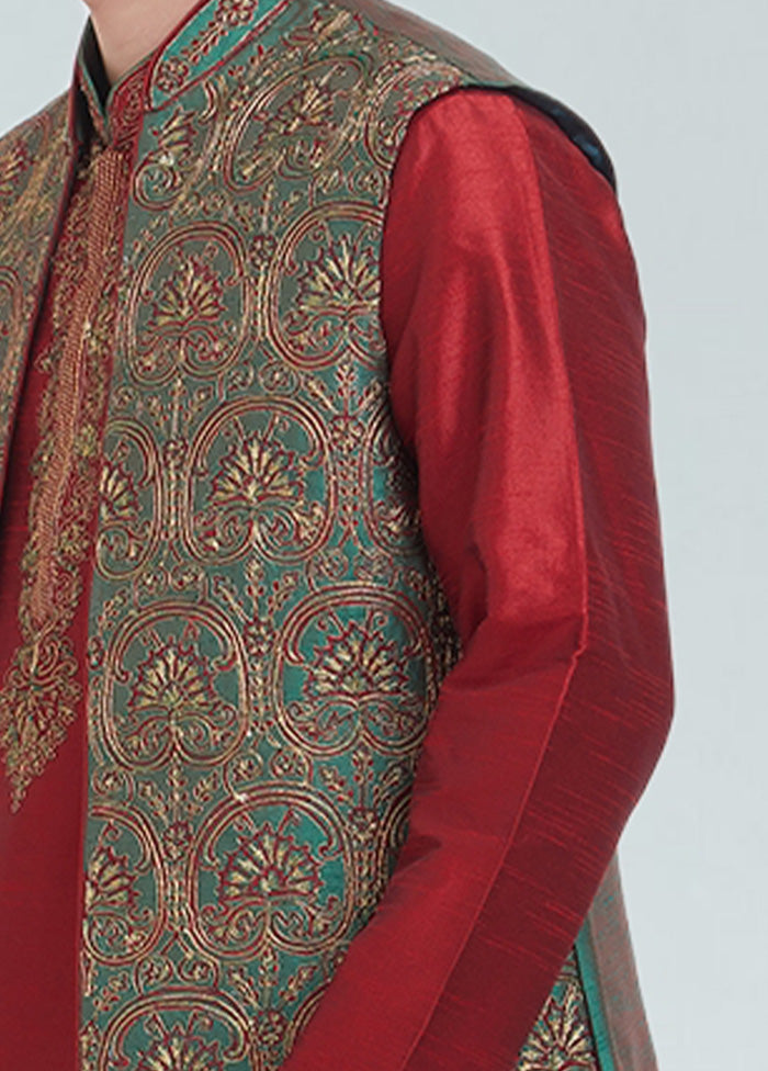 3 Pc Green Dupion Silk Ethnic Wear