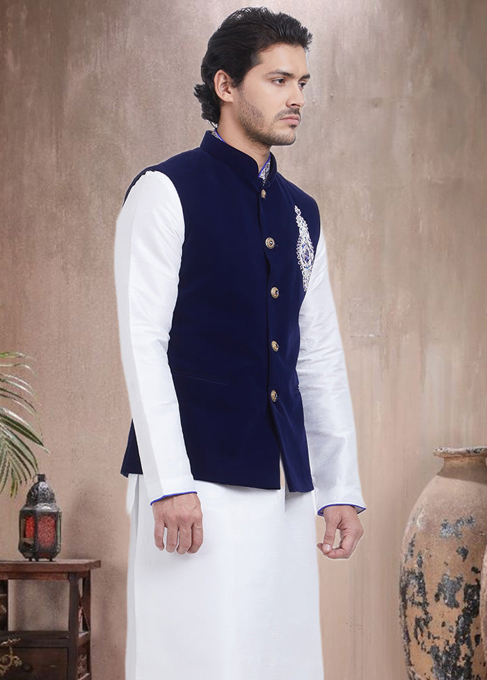 3 Pc Navy Blue Velvet Ethnic Wear Set