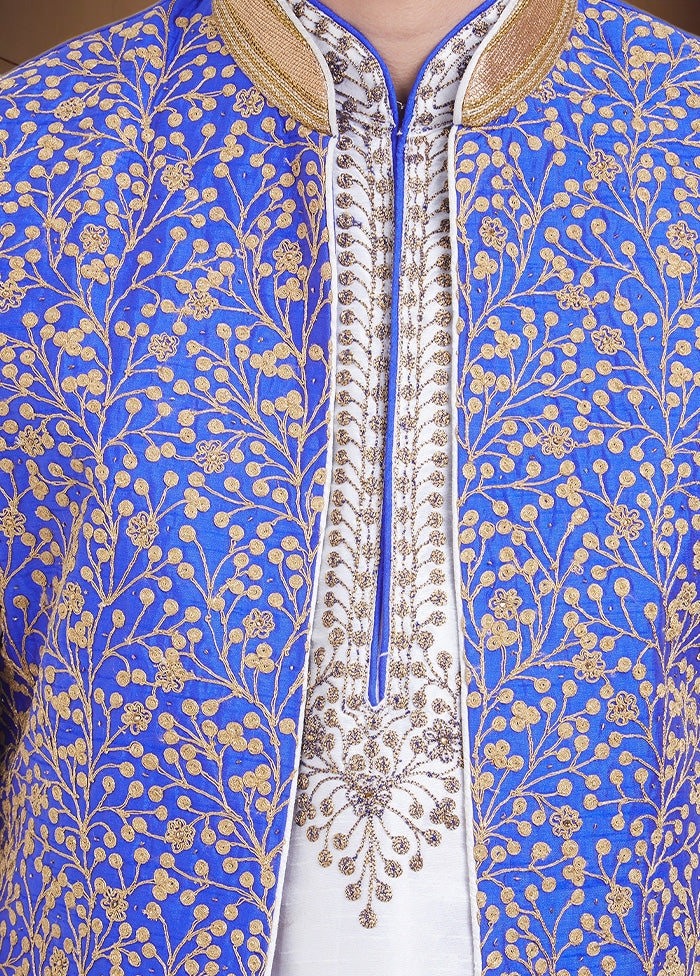 3 Pc Blue Dupion Silk Ethnic Wear Set