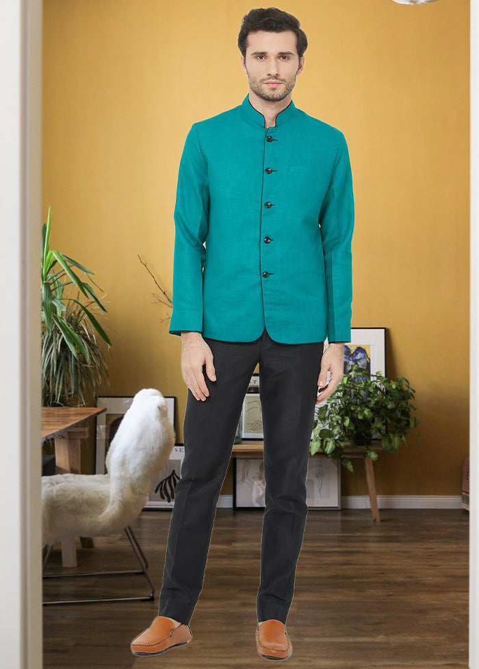 2 Pc Rama Green Cotton Blazer Pant Set
