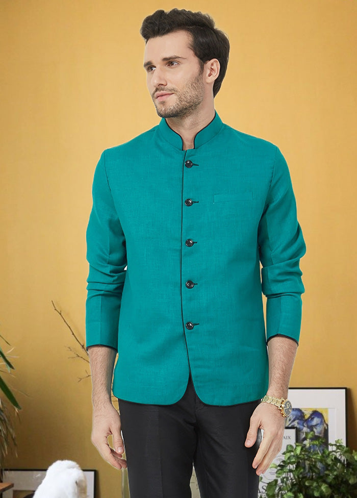 2 Pc Rama Green Cotton Blazer Pant Set