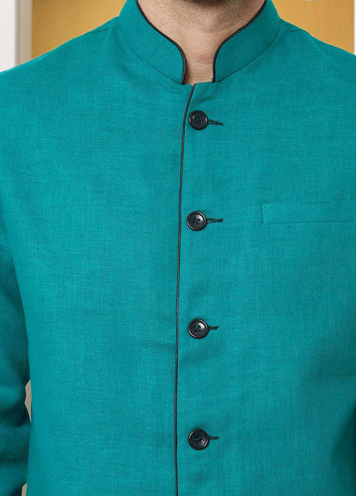 2 Pc Rama Green Cotton Blazer Pant Set