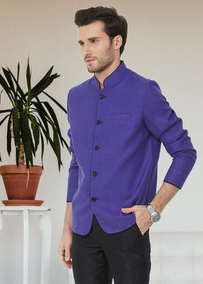 2 Pc Purple Cotton Blazer Pant Set
