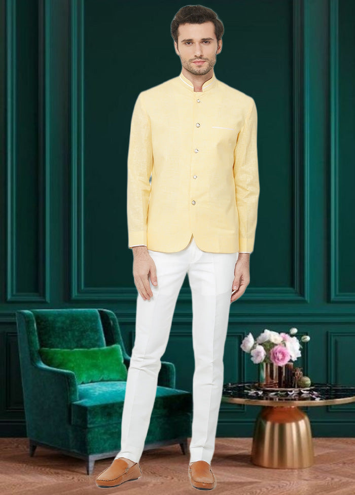 2 Pc Yellow Cotton Blazer Pant Set