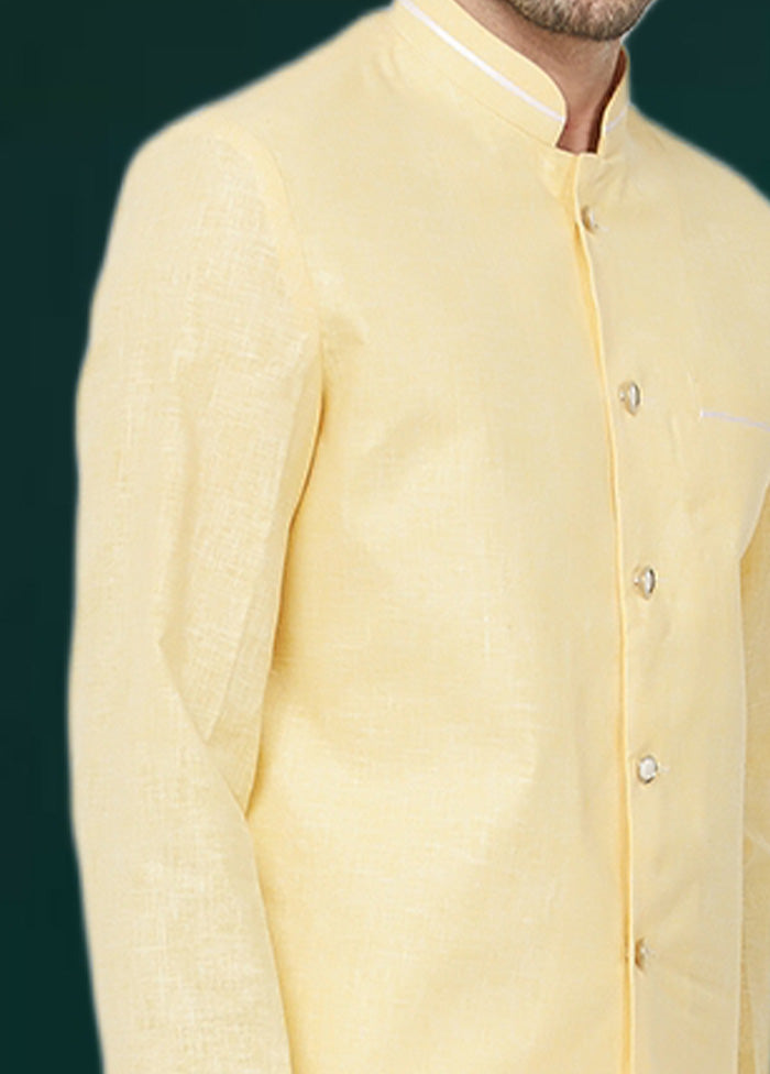 2 Pc Yellow Cotton Blazer Pant Set