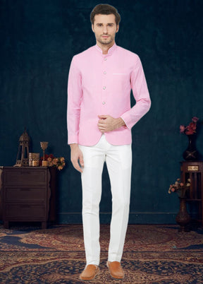 2 Pc Pink Cotton Blazer Pant Set